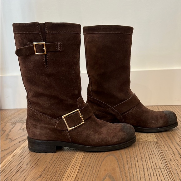 Jimmy Choo Dark Brown Suede Biker Boots - Picture 4 of 10